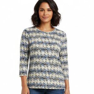 J. McLaughlin Tan Blue Sleeveless Knit Top Catalina Cloth Stretch M Like New